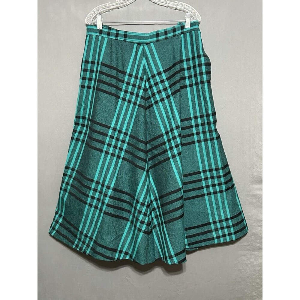 Evan Picone Midi Skirt Vintage Women’s Sz 18 Teal Green/ Blue Plaid Has Pockets